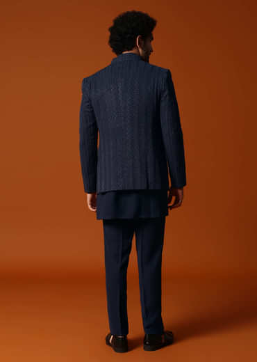 Navy Blue Jodhpuri Set In Resham Work For Men