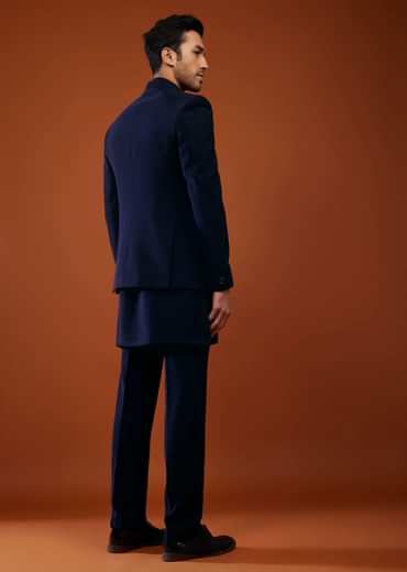 Navy Blue Jodhpuri Sherwani Set In Imported Suiting Fabric