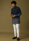 Navy Blue Kurta Set In Resham Work For Men