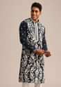 Navy Blue Kurta Set With Floral Resham Work