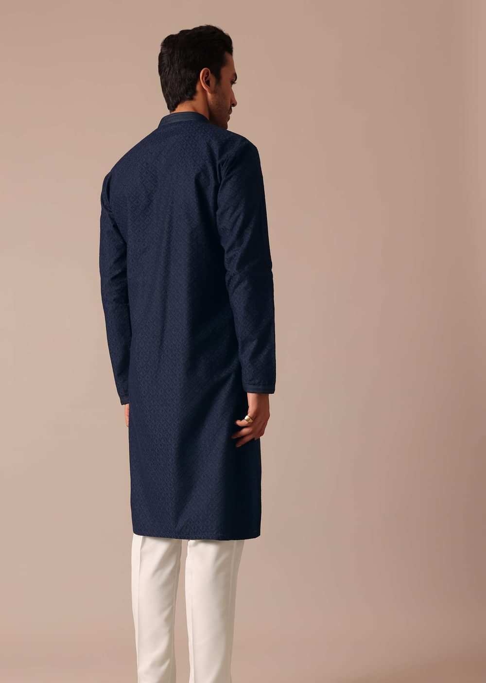 Navy Blue Kurta Set With Lucknowi Work