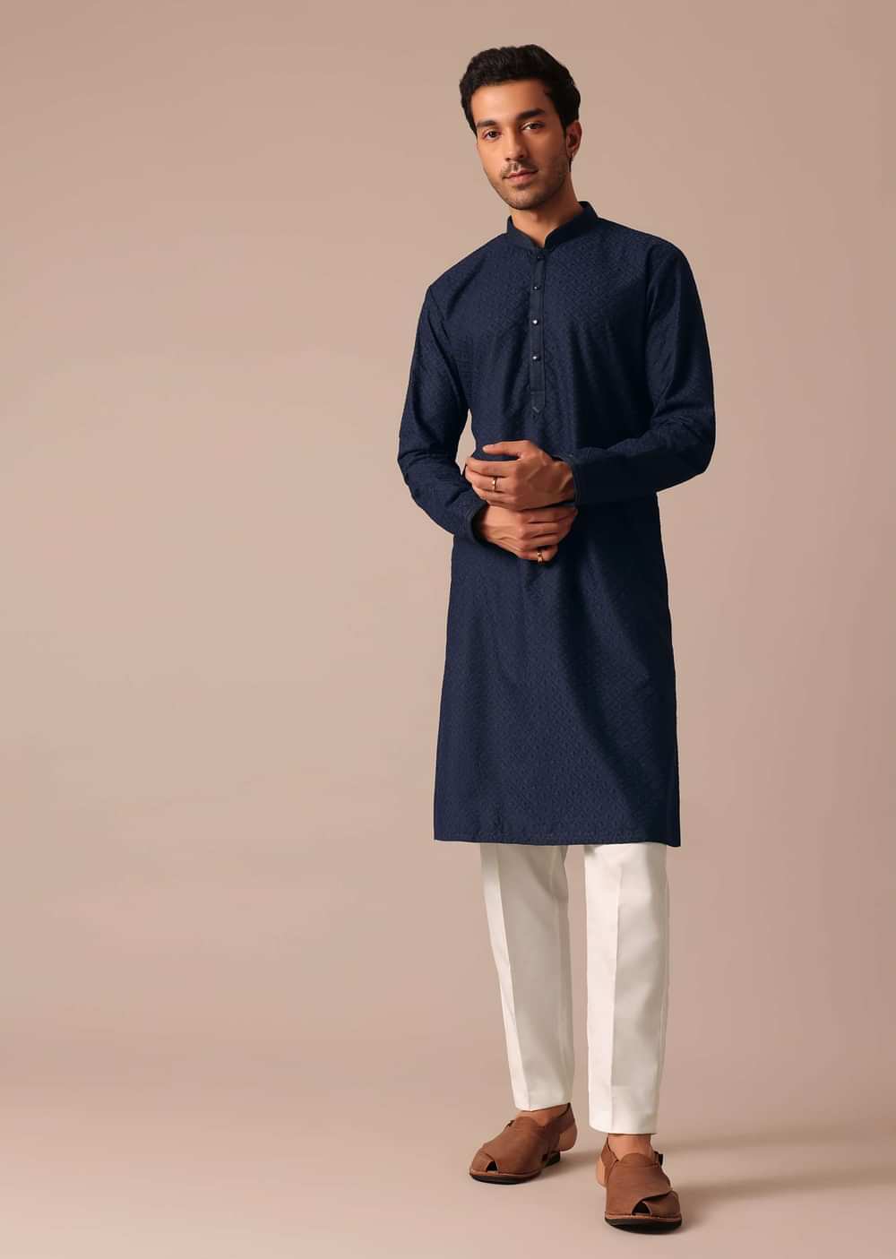 Navy Blue Kurta Set With Lucknowi Work