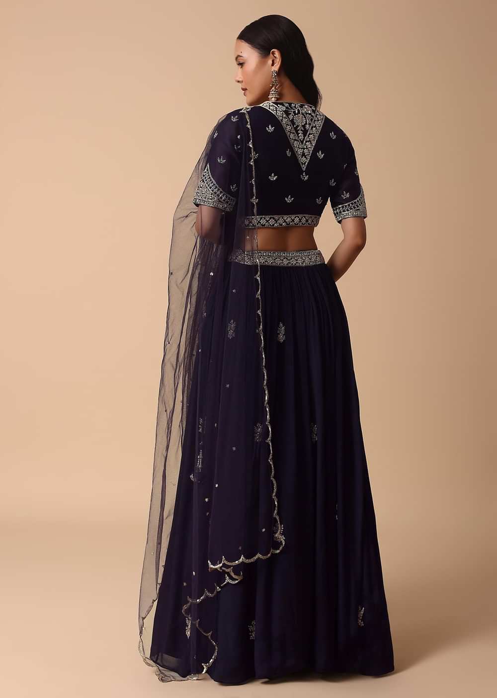 Navy Blue Lehenga With Embroidered Choli And Dupatta