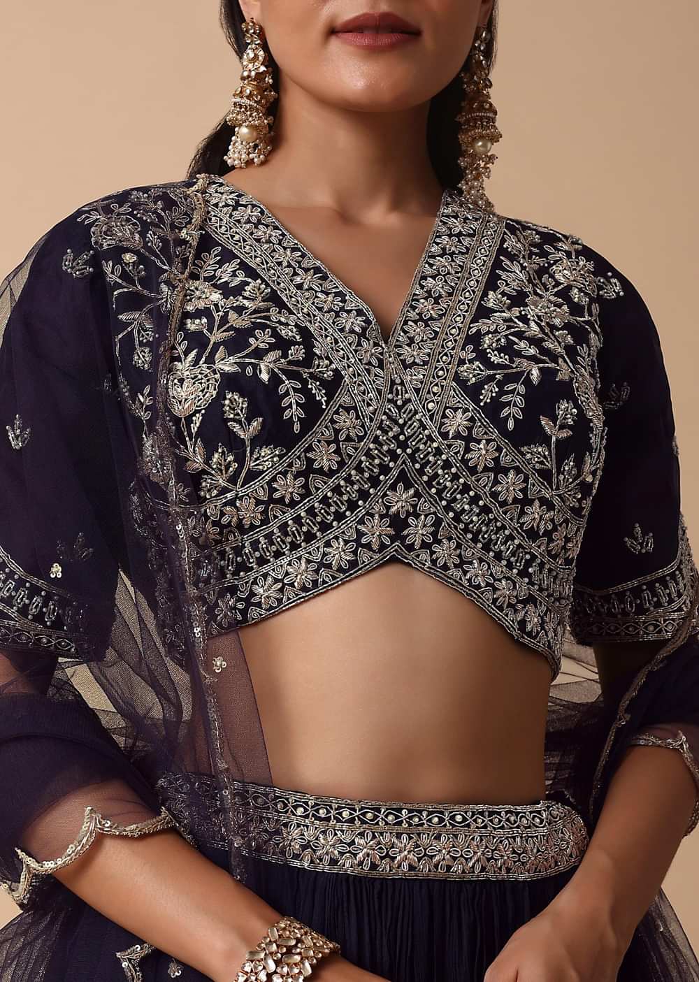 Navy Blue Lehenga With Embroidered Choli And Dupatta