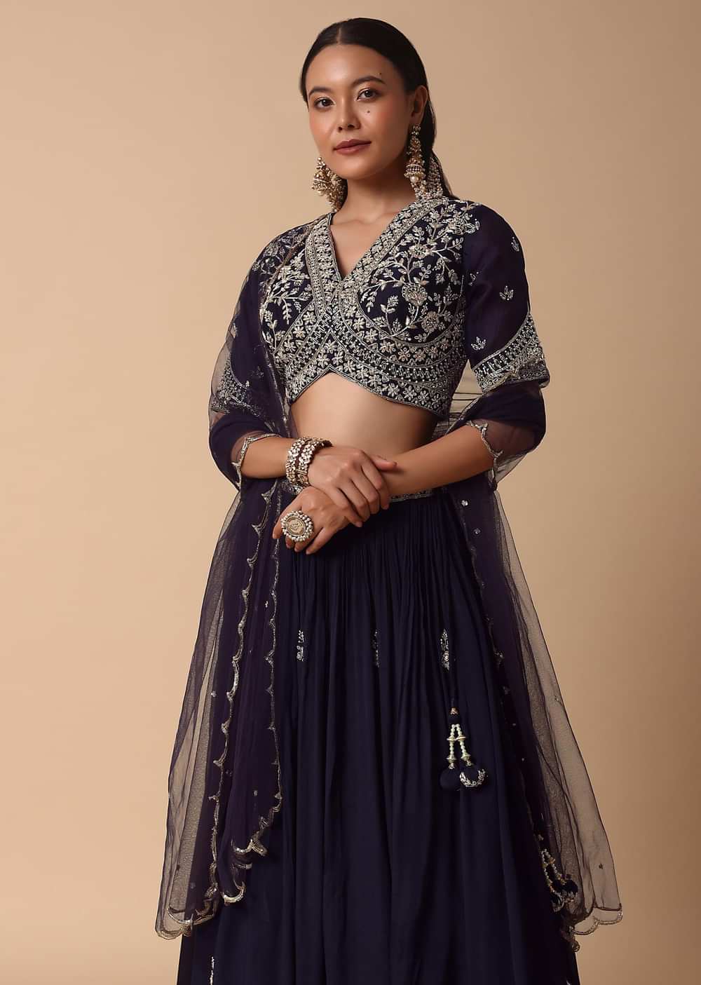 Navy Blue Lehenga With Embroidered Choli And Dupatta