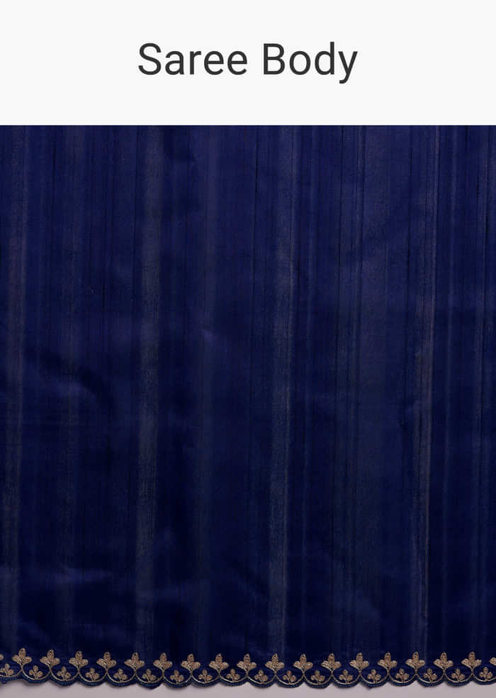 Navy Blue Organza Silk Saree With Floral Embroidery And Cutwork