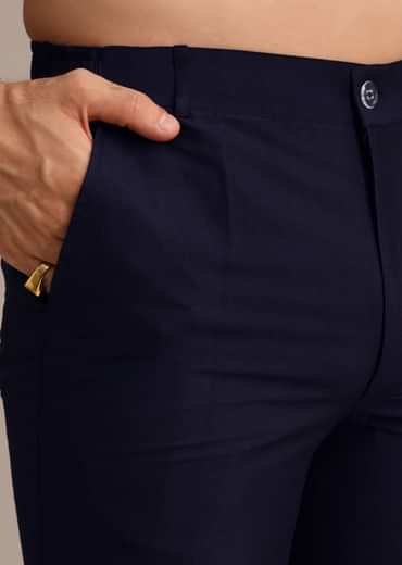 Navy Blue Pintuck Jacket And Kurta Set