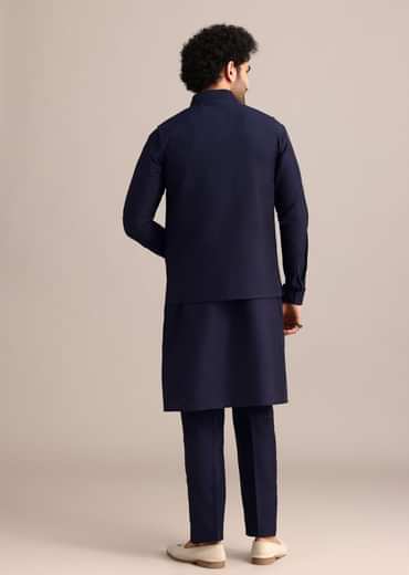 Navy Blue Pintuck Jacket And Kurta Set