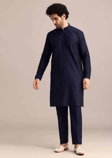 Navy Blue Pintuck Jacket And Kurta Set
