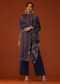 Navy Blue Printed Kurti Palazzo Set In Silk
