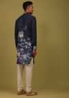Navy Blue Printed Linen Kurta
