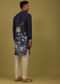 Navy Blue Printed Linen Kurta