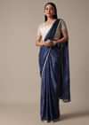 Navy Blue Ready Pleated Saree With Stitched Blouse