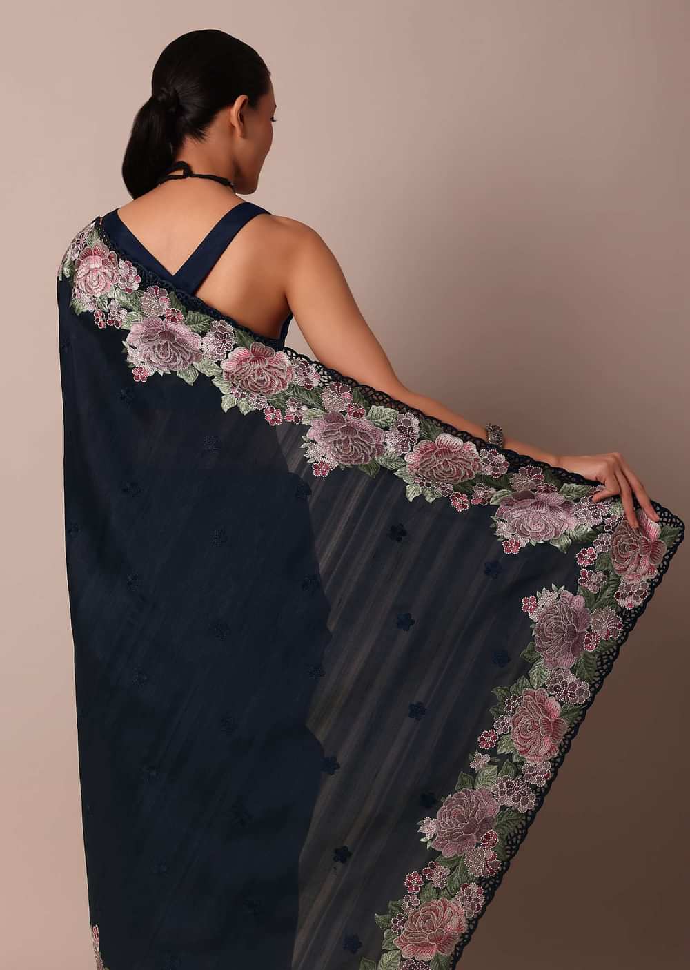 Navy Blue Saree Adorned With Resham Thread Work