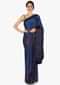 Navy blue saree in printed satin with kundan border only on Kalki