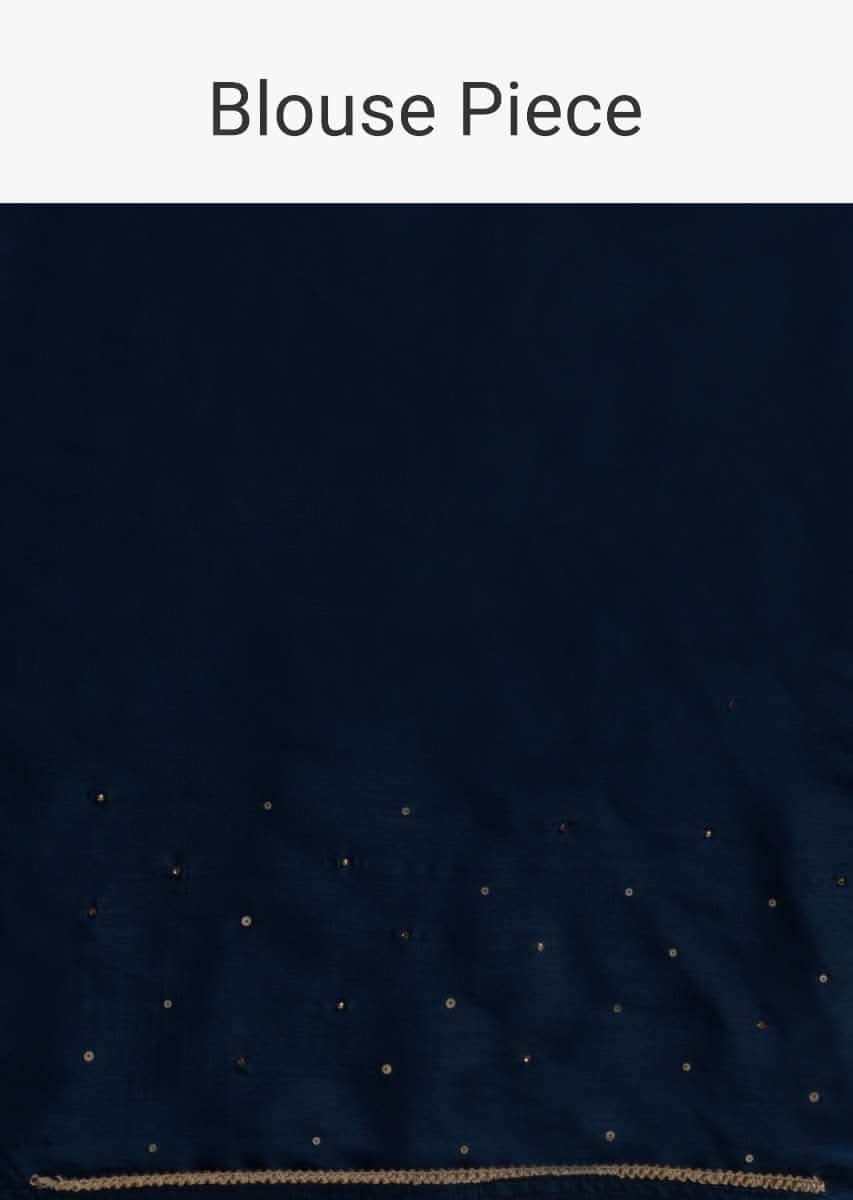 Navy Blue Saree In Zari Kota Silk With Woven Zari Stripes And Sequins Highlights Online - Kalki Fashion