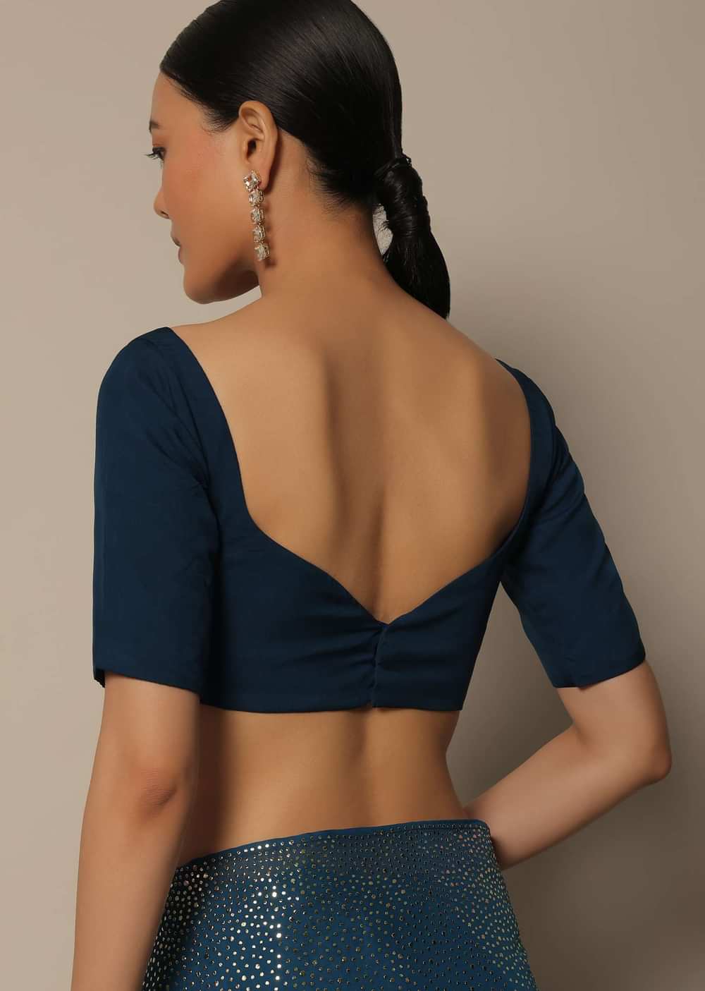 Navy Blue Saree With Badla Work And Unstitched Blouse Piece