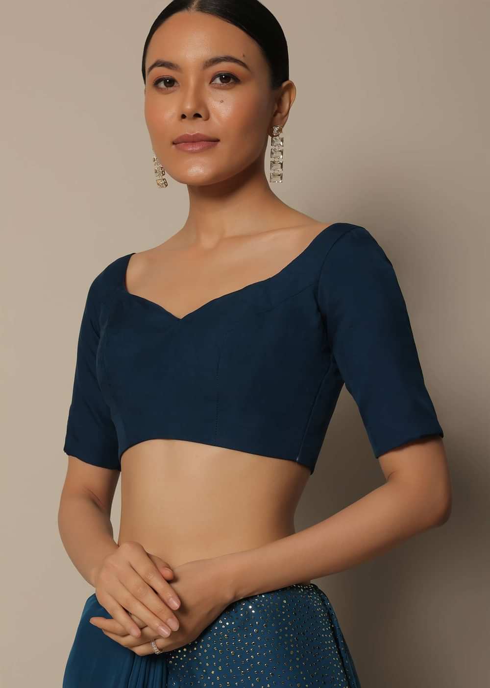 Navy Blue Saree With Badla Work And Unstitched Blouse Piece