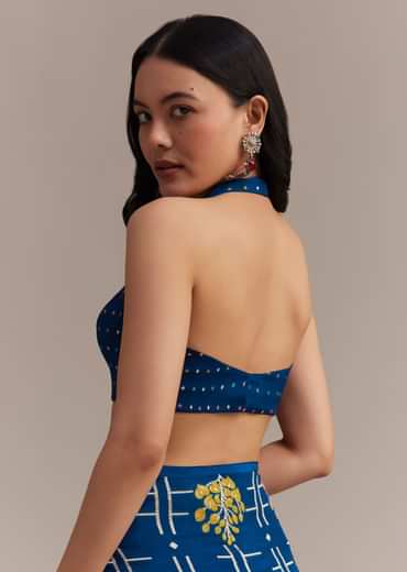 Navy Blue Saree With Leaf Motif Woven Design