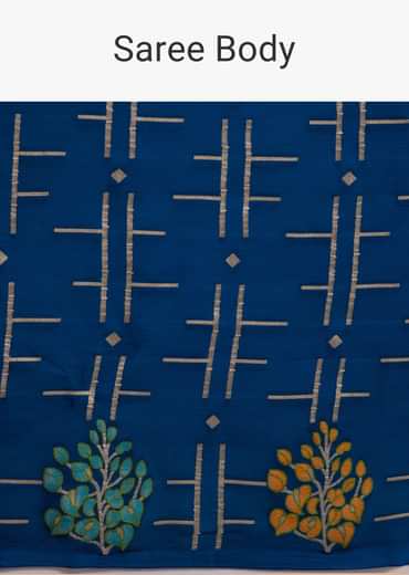 Navy Blue Saree With Leaf Motif Woven Design