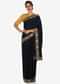 Navy Blue Saree With Mustard Blouse Carved In Heavy Cut Dana Embroidery Work Online - Kalki Fashion