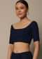 Navy Blue Saree With Swarovski Studs And Unstitched Blouse Piece