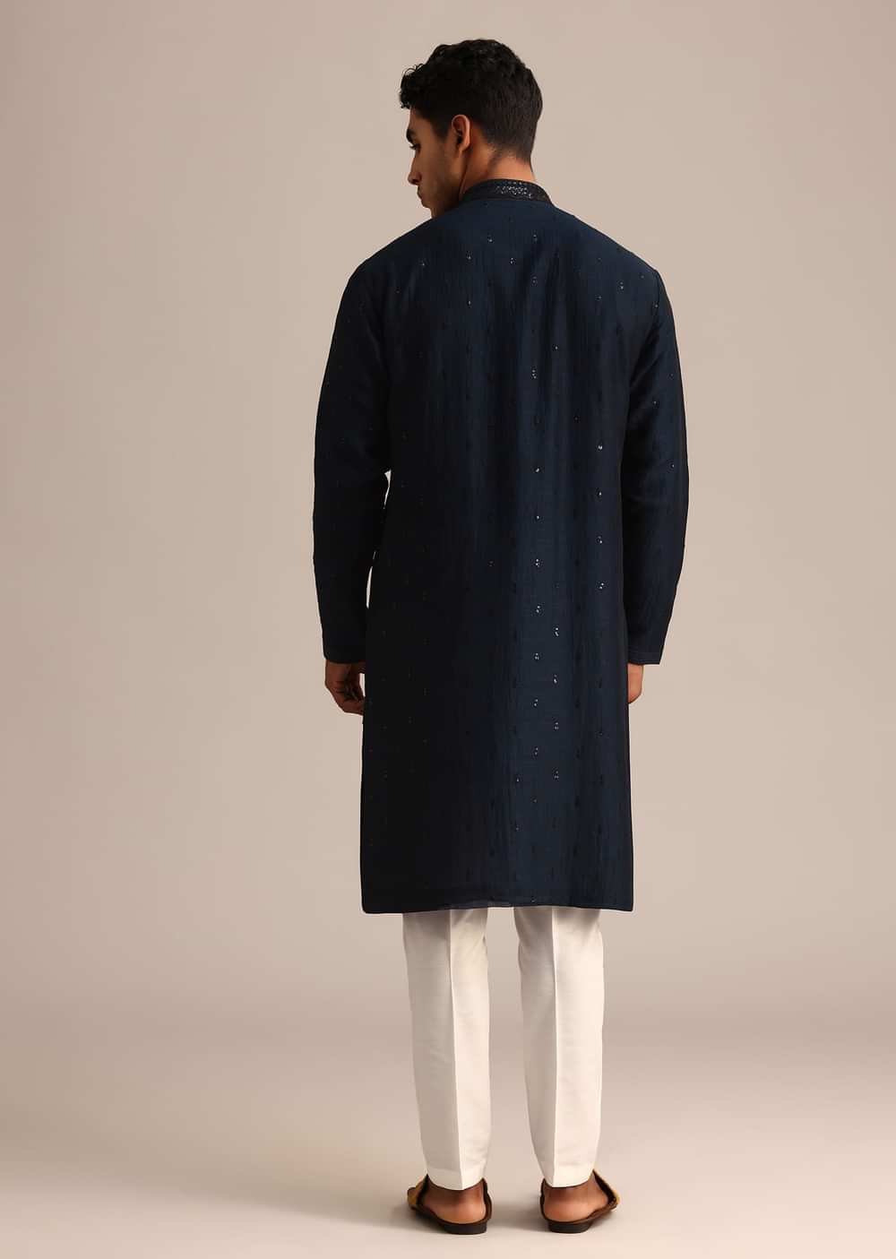 Navy Blue Sequin Work Silk Kurta Set