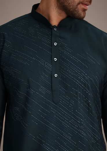 Navy Blue Silk Blend Embroidered Kurta Set