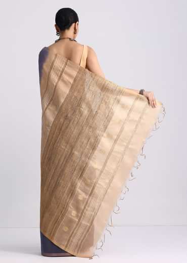Navy Blue Spun Silk Saree With Butti Work