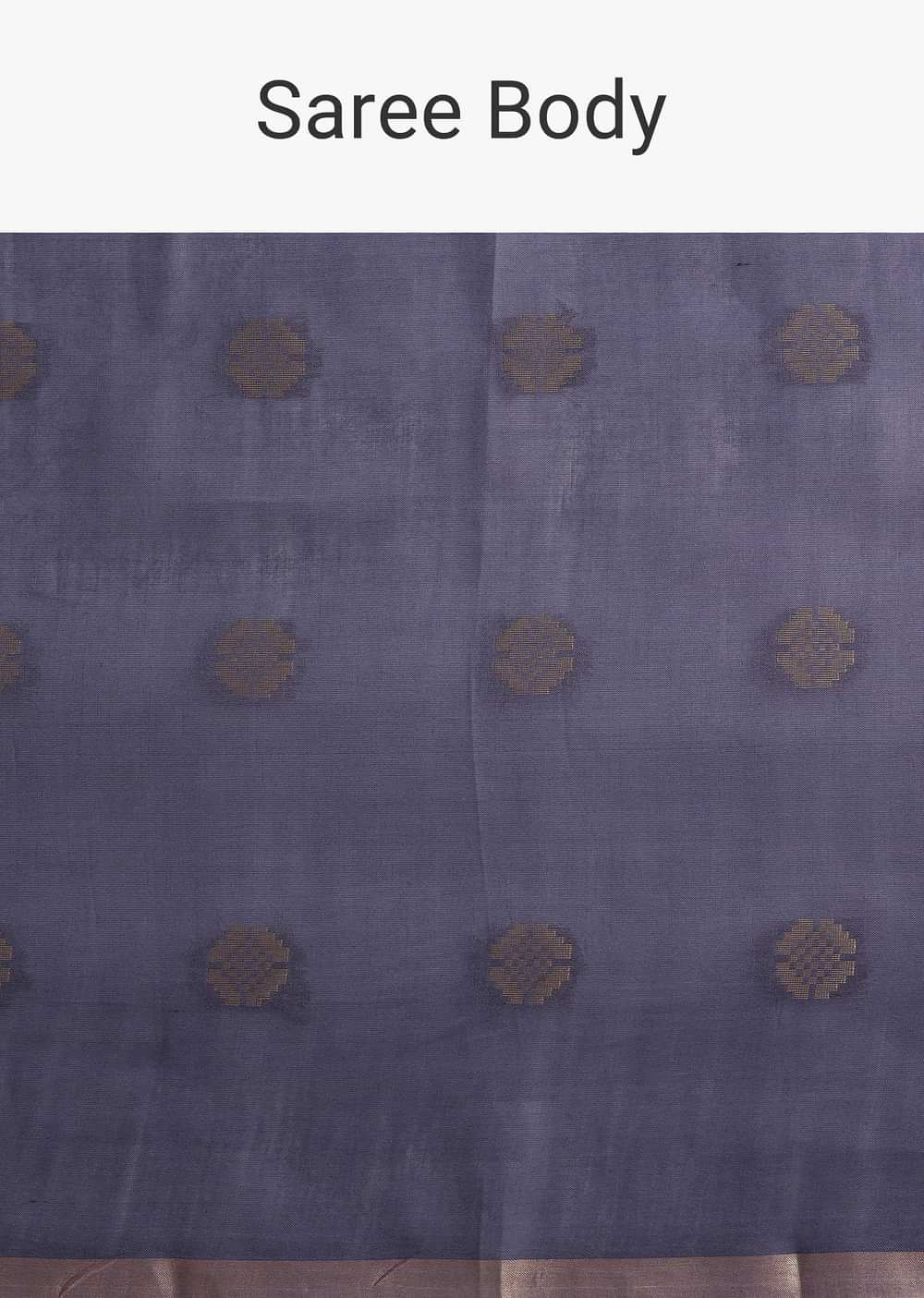 Navy Blue Spun Silk Saree With Butti Work