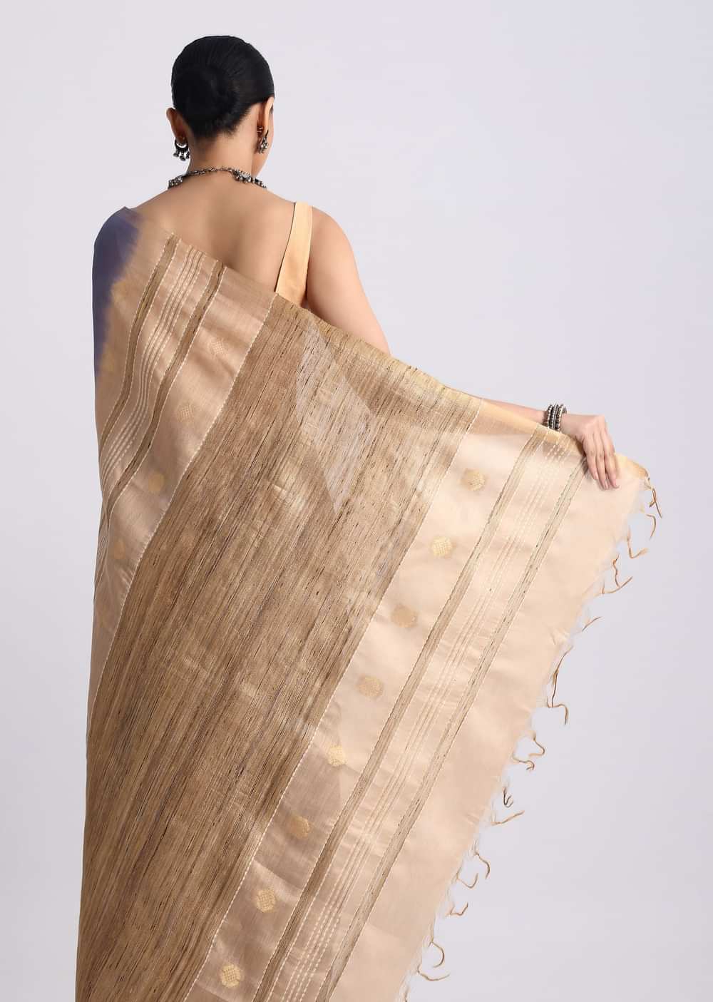 Navy Blue Spun Silk Saree With Butti Work