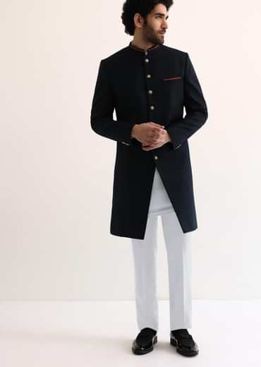 Navy Blue Suiting Indowestern For Men