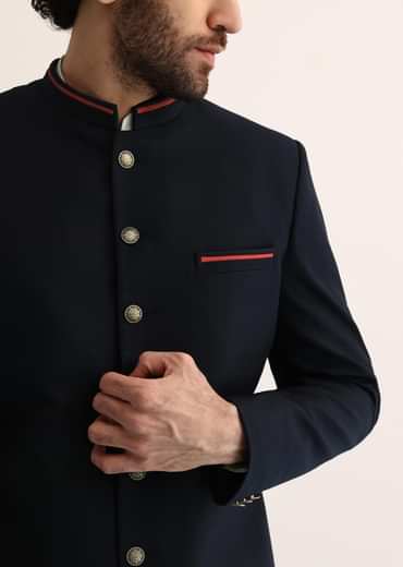 Navy Blue Suiting Indowestern For Men