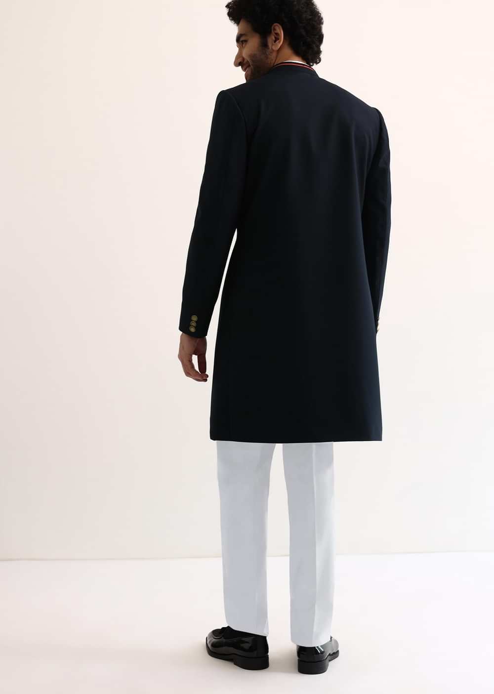 Navy Blue Suiting Indowestern For Men