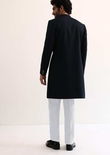 Navy Blue Suiting Indowestern For Men