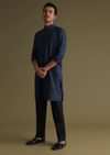 Navy Blue Thread-Embroidered Festive Kurta In Silk