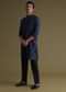 Navy Blue Thread-Embroidered Festive Kurta In Silk