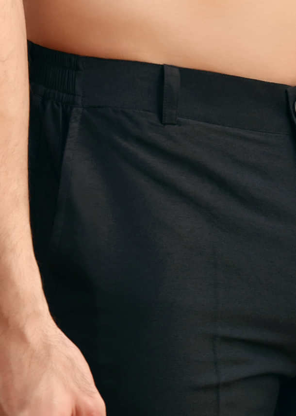 Navy Blue Velvet Indowestern Set With Hand Work For Men