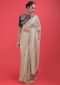 Nude Beige Saree In Floral Lace With Sequins And A Dark Purple Blouse  Online - Kalki Fashion
