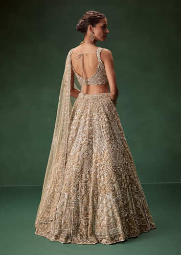 Nude Bridal Lehenga With Intricate Floral Sequin And Beadwork