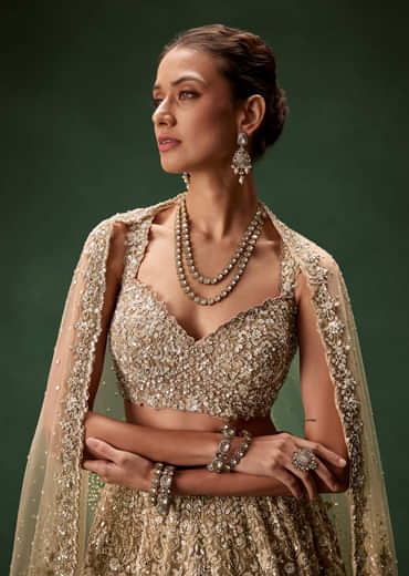 Nude Bridal Lehenga With Intricate Floral Sequin And Beadwork