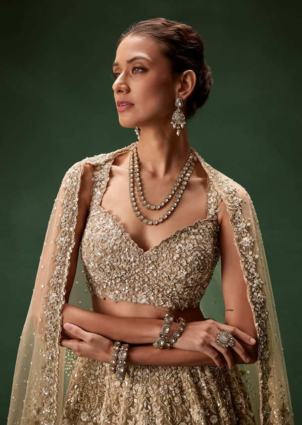 Nude Bridal Lehenga With Intricate Floral Sequin And Beadwork