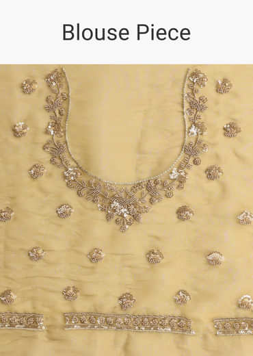 Occur Yellow Tissue Floral Saree With Scallop Embroidered Border