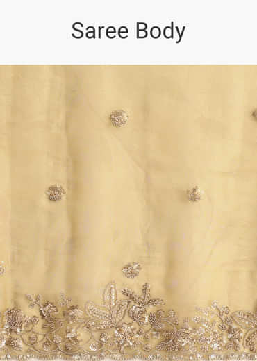 Occur Yellow Tissue Floral Saree With Scallop Embroidered Border