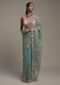 Ocean Green Saree In Organza With Hand Embroidery Work In Floral Design And Unstitched Blouse