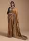 Ochre Brown Saree In Cotton With Multi Color Block Printed Applique And Self Jaal Print Online - Kalki Fashion