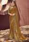 Ochre Yellow Saree In Georgette With Printed Silk Blouse Piece Online - Kalki Fashion