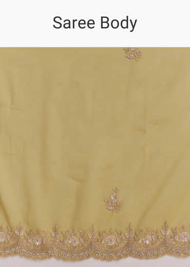 Ochre Yellow Tissue Saree With Zardosi And Stone Embroidery