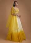 Off White And Sun Yellow Ombre Jacket Lehenga With Abla Embellished Crop Top