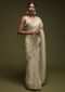 Off White Banarasi Saree In Silk Blend With Woven Floral Jaal Online - Kalki Fashion